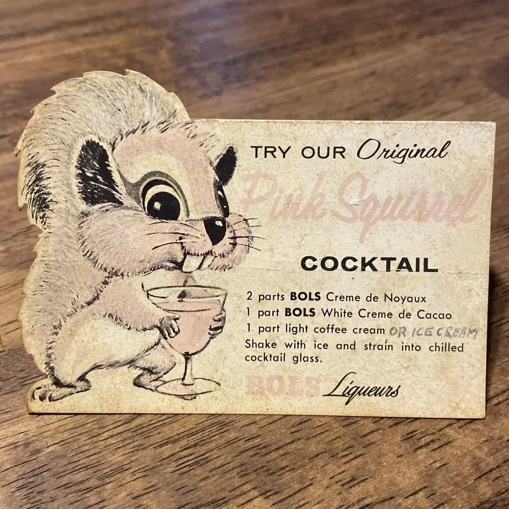 RARE Bols Liqueurs Advertising PINK SQUIRREL Folding Table Card Louisville KY